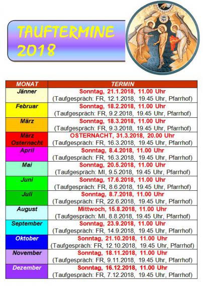 Tauftermine 2018 2