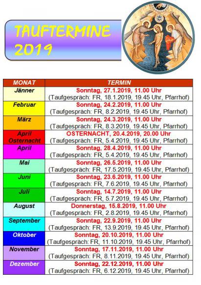 Tauftermine 2019